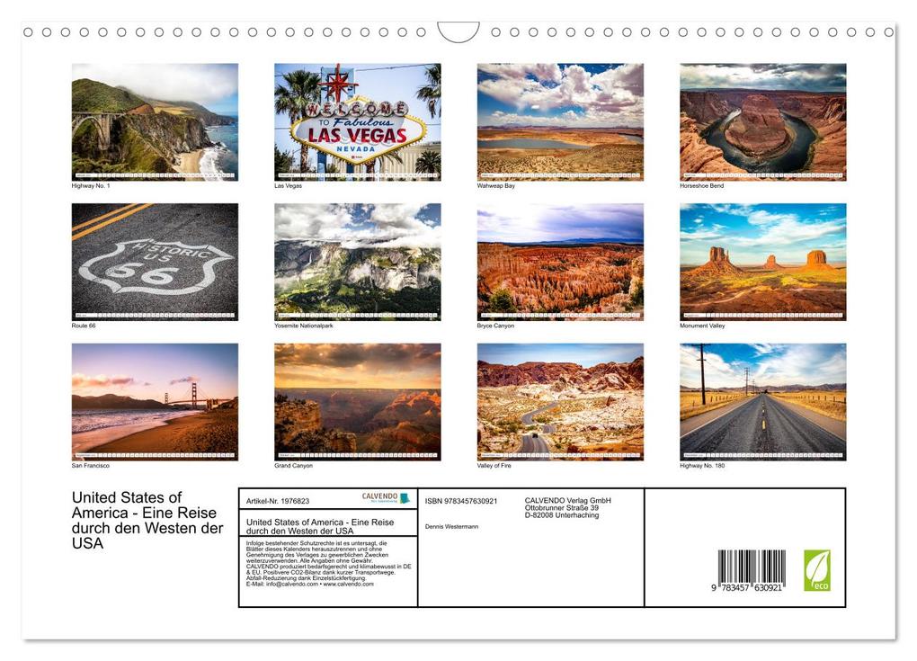 Weitere Ansicht: United States of America - Eine Reise durch den Westen der USA (Wandkalender 2026 DIN A3 quer), CALVENDO Monatskalender | Calvendo, Dennis Westermann