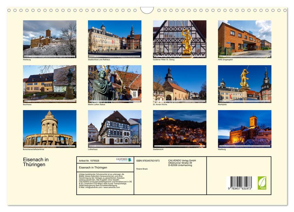 Weitere Ansicht: Eisenach in Thüringen (Wandkalender 2026 DIN A3 quer), CALVENDO Monatskalender | Calvendo, Roland Brack