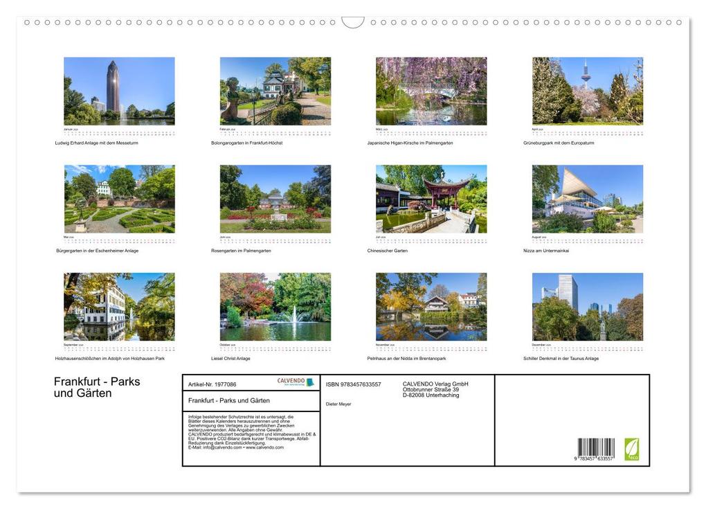 Weitere Ansicht: Frankfurt - Parks und Gärten (Wandkalender 2026 DIN A2 quer), CALVENDO Monatskalender | Calvendo, Dieter Meyer