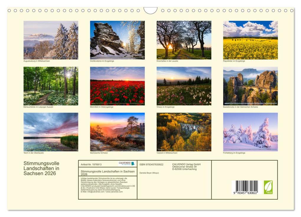 Weitere Ansicht: Stimmungsvolle Landschaften in Sachsen 2026 (Wandkalender 2026 DIN A3 quer), CALVENDO Monatskalender | Calvendo, Daniela Beyer (Moqui)