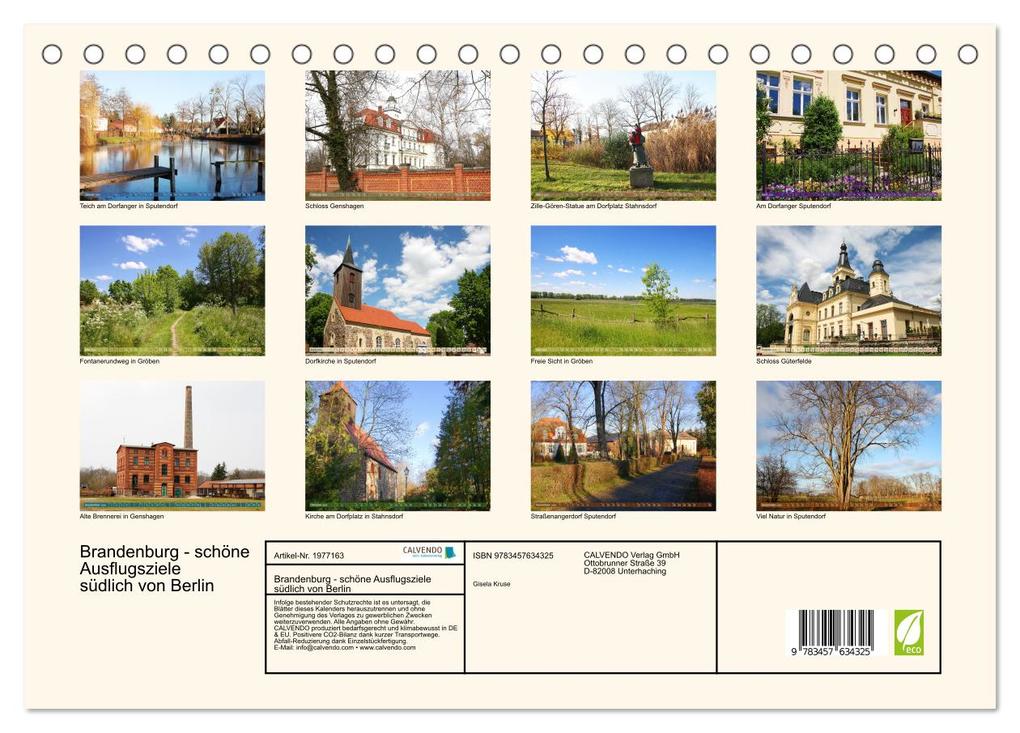 Weitere Ansicht: Brandenburg - schöne Ausflugsziele südlich von Berlin (Tischkalender 2026 DIN A5 quer), CALVENDO Monatskalender | Calvendo, Gisela Kruse