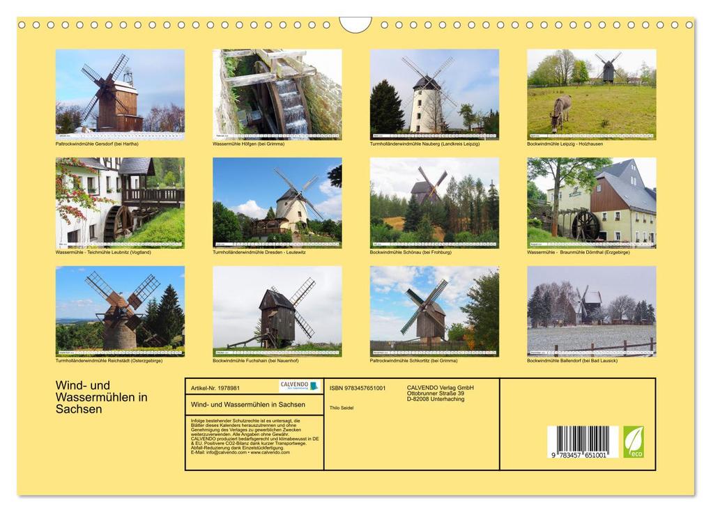Weitere Ansicht: Wind- und Wassermühlen in Sachsen (Wandkalender 2026 DIN A3 quer), CALVENDO Monatskalender | Calvendo, Thilo Seidel