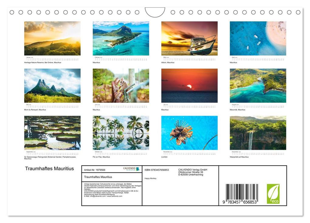 Weitere Ansicht: Traumhaftes Mauritius (Wandkalender 2026 DIN A4 quer), CALVENDO Monatskalender | Calvendo, Happy Monkey