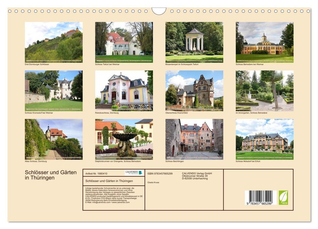Weitere Ansicht: Schlösser und Gärten in Thüringen (Wandkalender 2026 DIN A3 quer), CALVENDO Monatskalender | Gisela Kruse, Calvendo