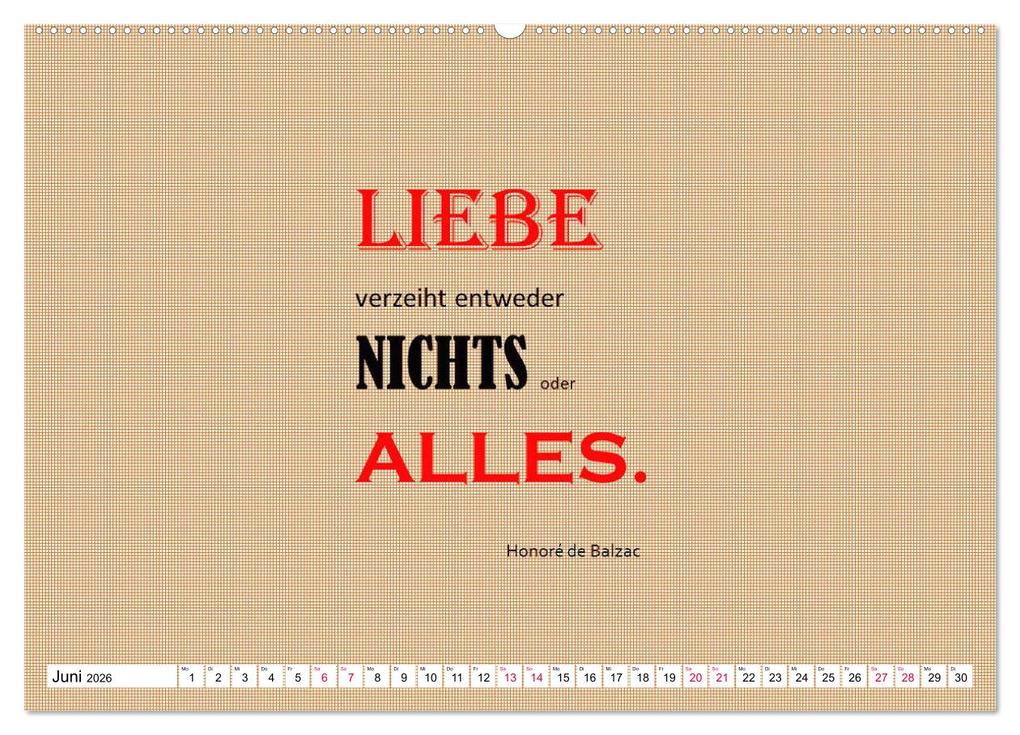 Weitere Ansicht: Zitate und Sprüche In Sachen LIEBE (Wandkalender 2026 DIN A2 quer), CALVENDO Monatskalender | Angelika Keller, Calvendo