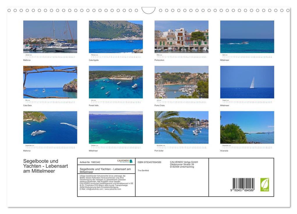 Weitere Ansicht: Segelboote und Yachten - Lebensart am Mittelmeer (Wandkalender 2026 DIN A3 quer), CALVENDO Monatskalender | Sailing Moments, Calvendo