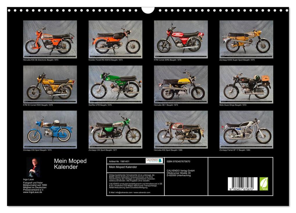 Weitere Ansicht: Mein Moped Kalender (Wandkalender 2026 DIN A3 quer), CALVENDO Monatskalender | Ingo Laue, Calvendo