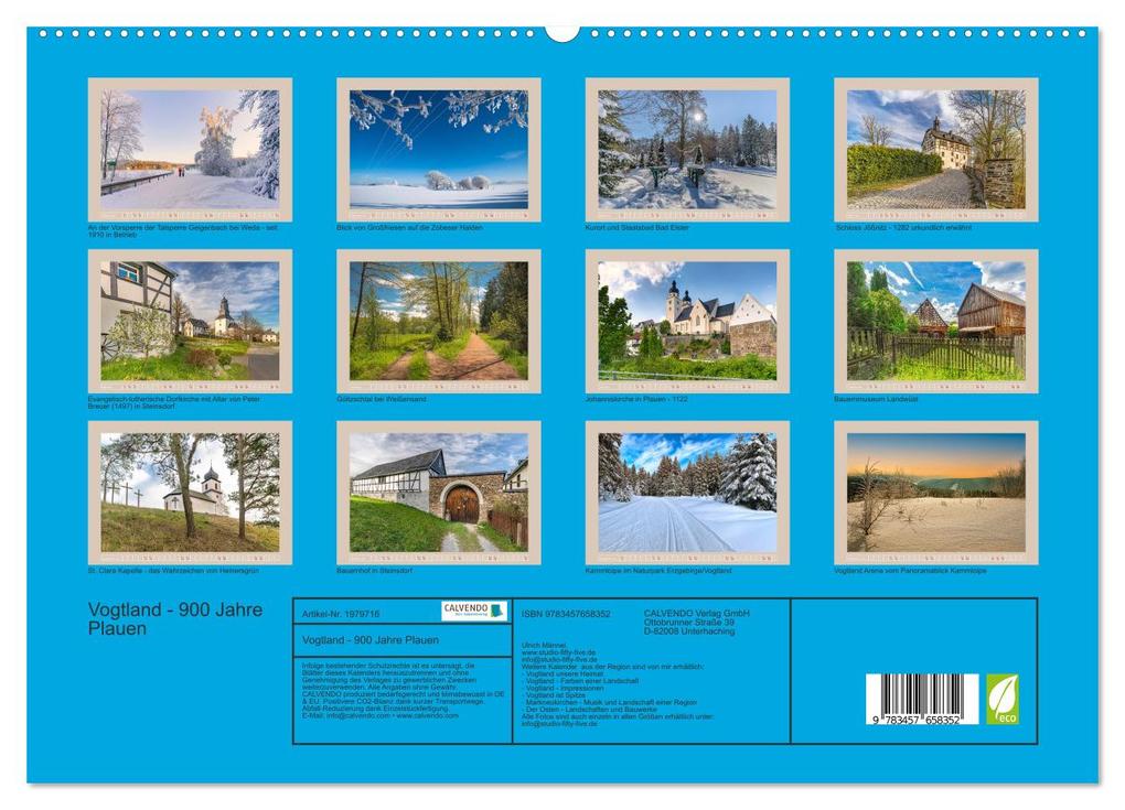 Weitere Ansicht: Vogtland - 900 Jahre Plauen (hochwertiger Premium Wandkalender 2026 DIN A2 quer), Kunstdruck in Hochglanz | Ulrich Männel, Calvendo