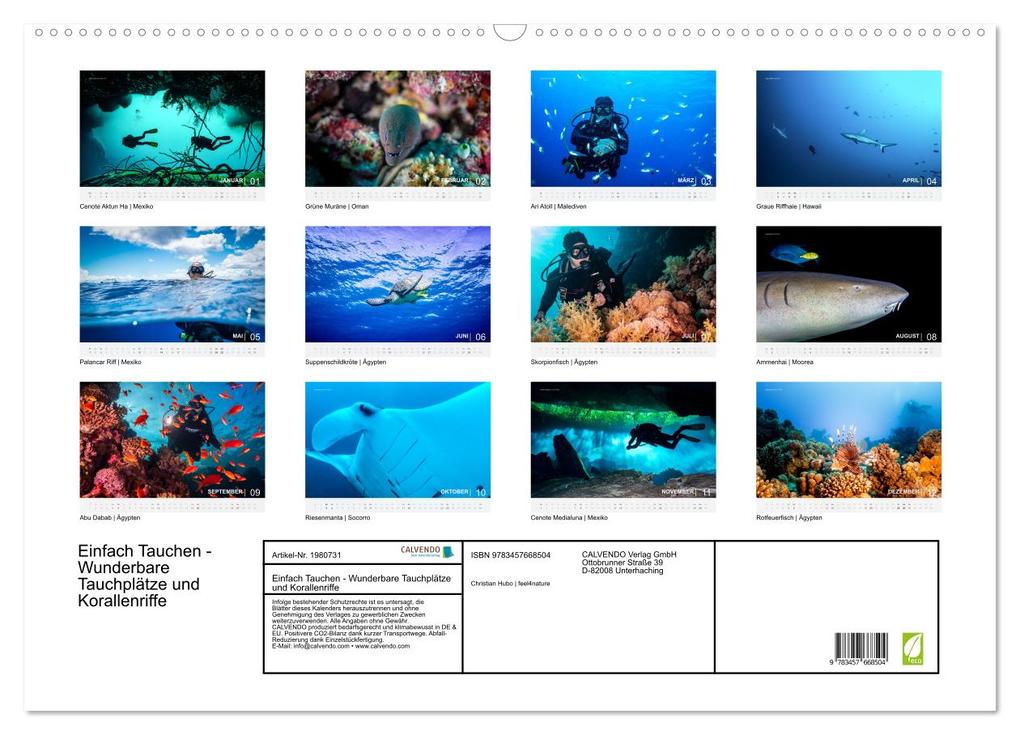 Weitere Ansicht: Einfach Tauchen - Wunderbare Tauchplätze und Korallenriffe (Wandkalender 2026 DIN A2 quer), CALVENDO Monatskalender | Christian Hubo feel4nature, Calvendo