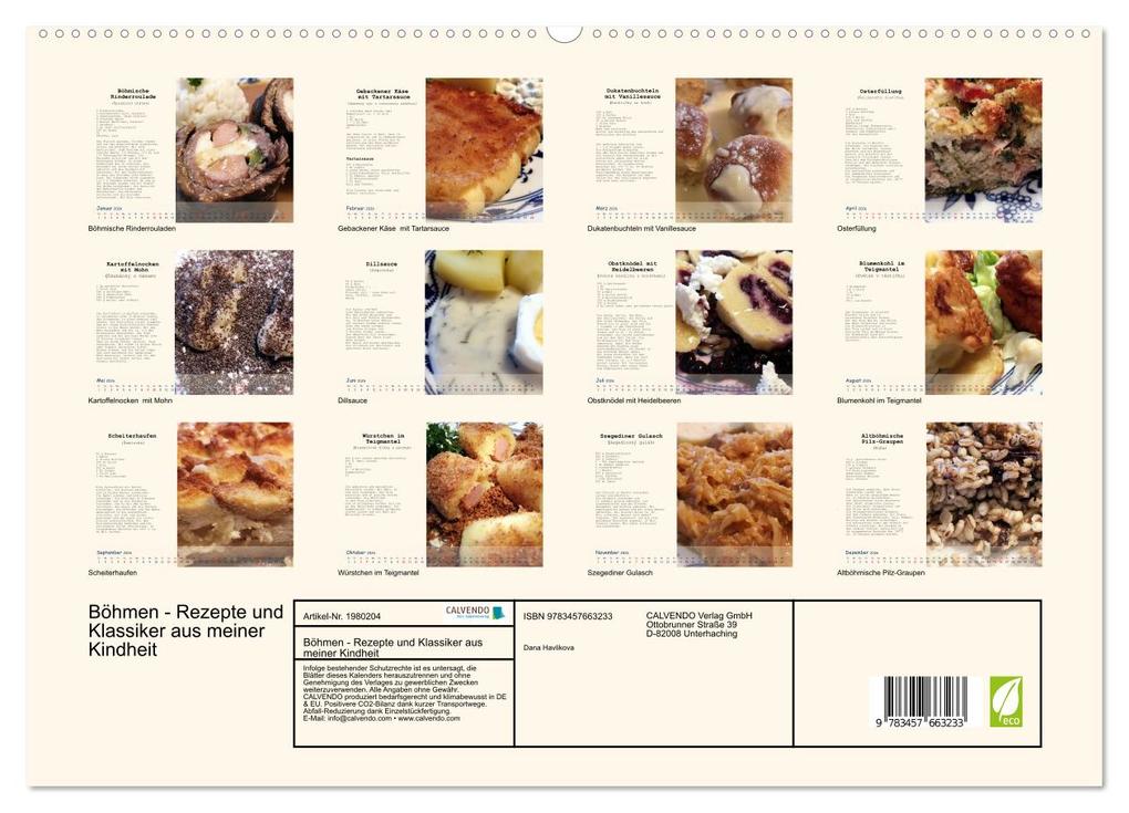 Weitere Ansicht: Böhmen - Rezepte und Klassiker aus meiner Kindheit (Wandkalender 2026 DIN A2 quer), CALVENDO Monatskalender | Dana Havlikova, Calvendo