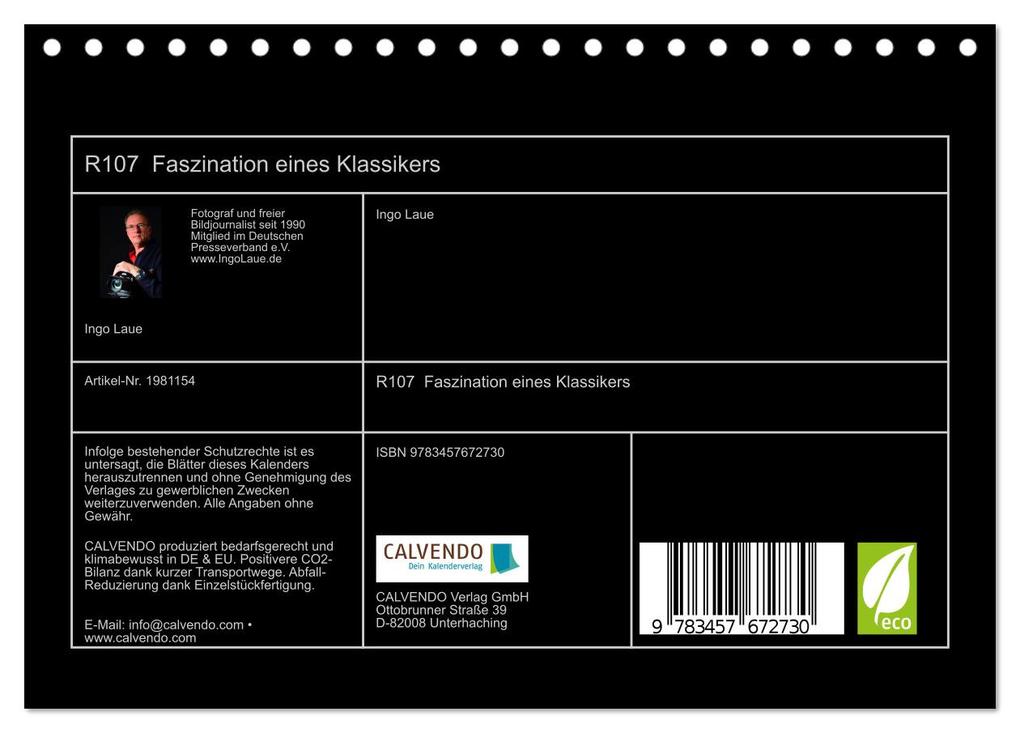 Weitere Ansicht: R107 Faszination eines Klassikers (Tischkalender 2026 DIN A5 quer), CALVENDO Monatskalender | Ingo Laue, Calvendo