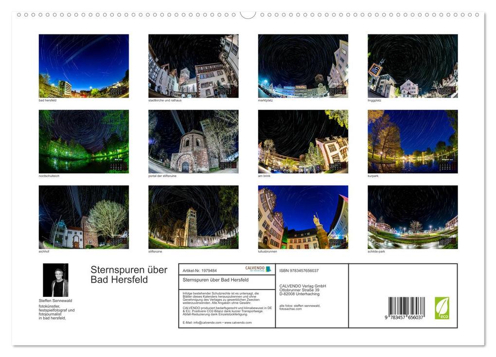 Weitere Ansicht: Sternspuren über Bad Hersfeld (hochwertiger Premium Wandkalender 2026 DIN A2 quer), Kunstdruck in Hochglanz | Steffen Sennewald, Calvendo