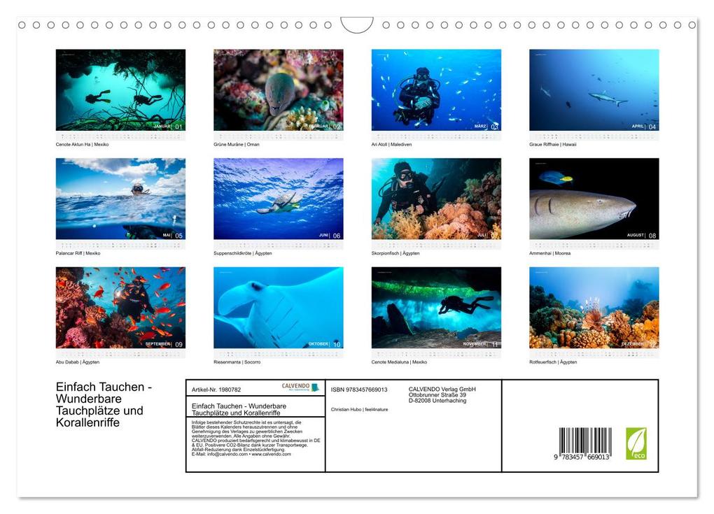 Weitere Ansicht: Einfach Tauchen - Wunderbare Tauchplätze und Korallenriffe (Wandkalender 2026 DIN A3 quer), CALVENDO Monatskalender | Christian Hubo feel4nature, Calvendo