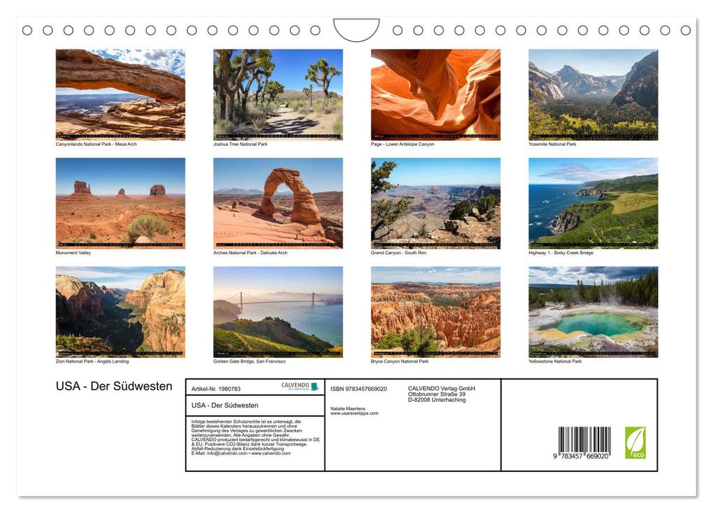 Weitere Ansicht: USA - Der Südwesten (Wandkalender 2026 DIN A4 quer), CALVENDO Monatskalender | Natalie Maertens, Calvendo