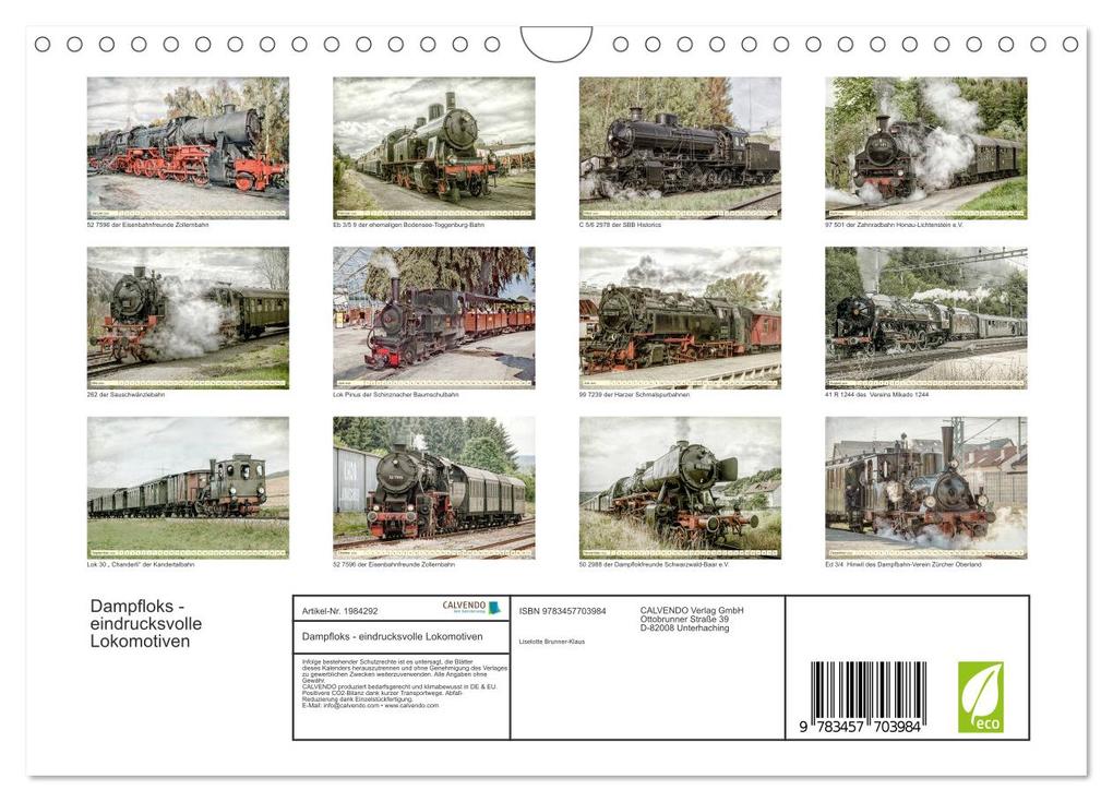 Weitere Ansicht: Dampfloks - eindrucksvolle Lokomotiven (Wandkalender 2026 DIN A4 quer), CALVENDO Monatskalender | Calvendo, Liselotte Brunner-Klaus
