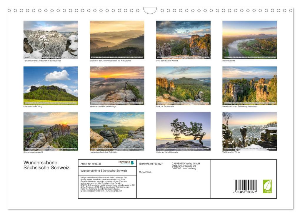 Weitere Ansicht: Wunderschöne Sächsische Schweiz (Wandkalender 2026 DIN A3 quer), CALVENDO Monatskalender | Calvendo, Michael Valjak