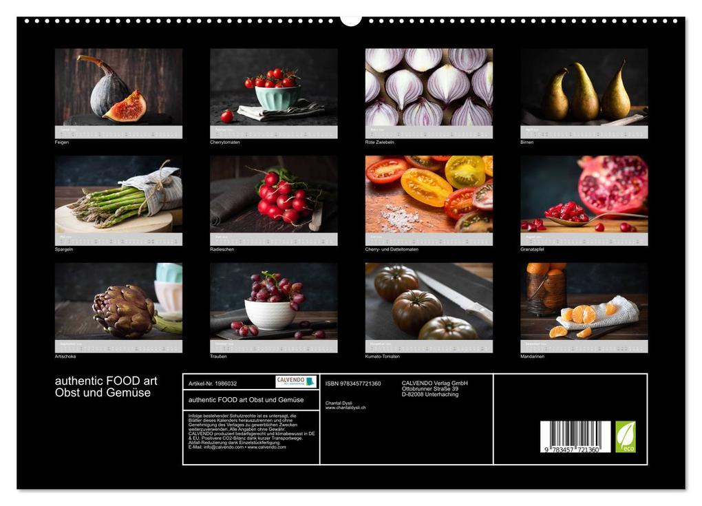 Weitere Ansicht: authentic FOOD art Obst und Gemüse (Wandkalender 2026 DIN A2 quer), CALVENDO Monatskalender | Chantal Dysli, Calvendo