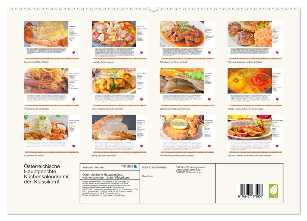 Weitere Ansicht: Österreichische Hauptgerichte. Küchenkalender mit den Klassikern! (hochwertiger Premium Wandkalender 2026 DIN A2 quer), Kunstdruck in Hochglanz | Calvendo, Rose Hurley