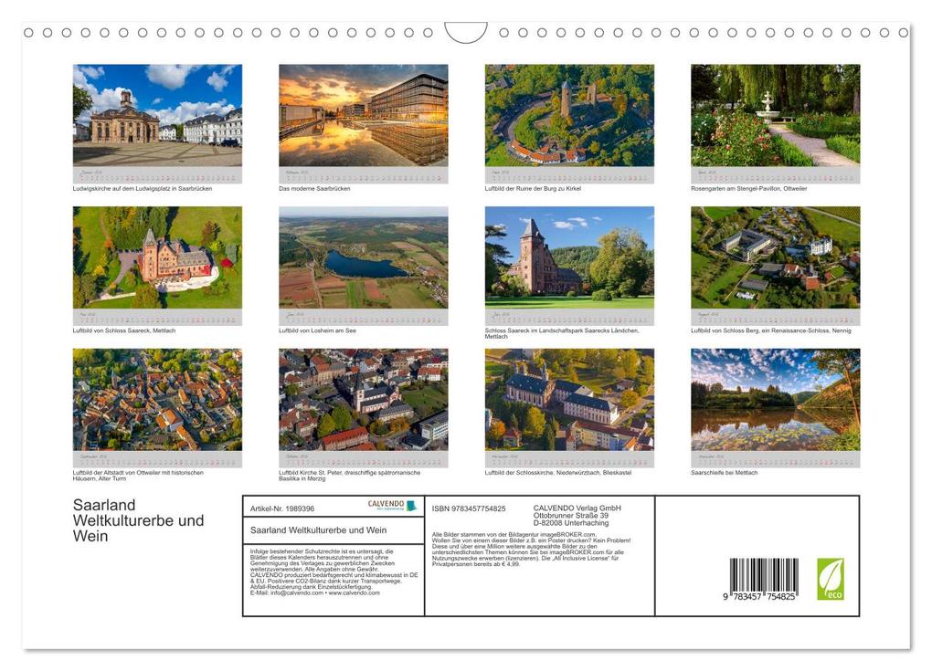 Weitere Ansicht: Saarland Weltkulturerbe und Wein (Wandkalender 2026 DIN A3 quer), CALVENDO Monatskalender | Calvendo, Prime Selection