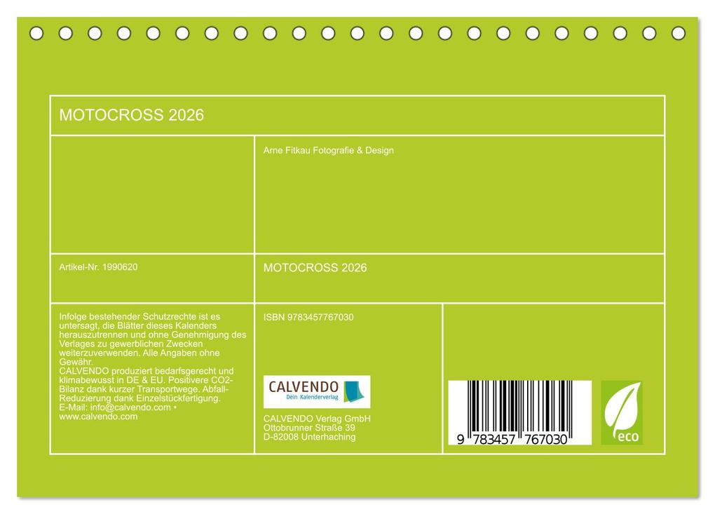 Weitere Ansicht: MOTOCROSS 2026 (Tischkalender 2026 DIN A5 quer), CALVENDO Monatskalender | Calvendo, Arne Fitkau Fotografie & Design