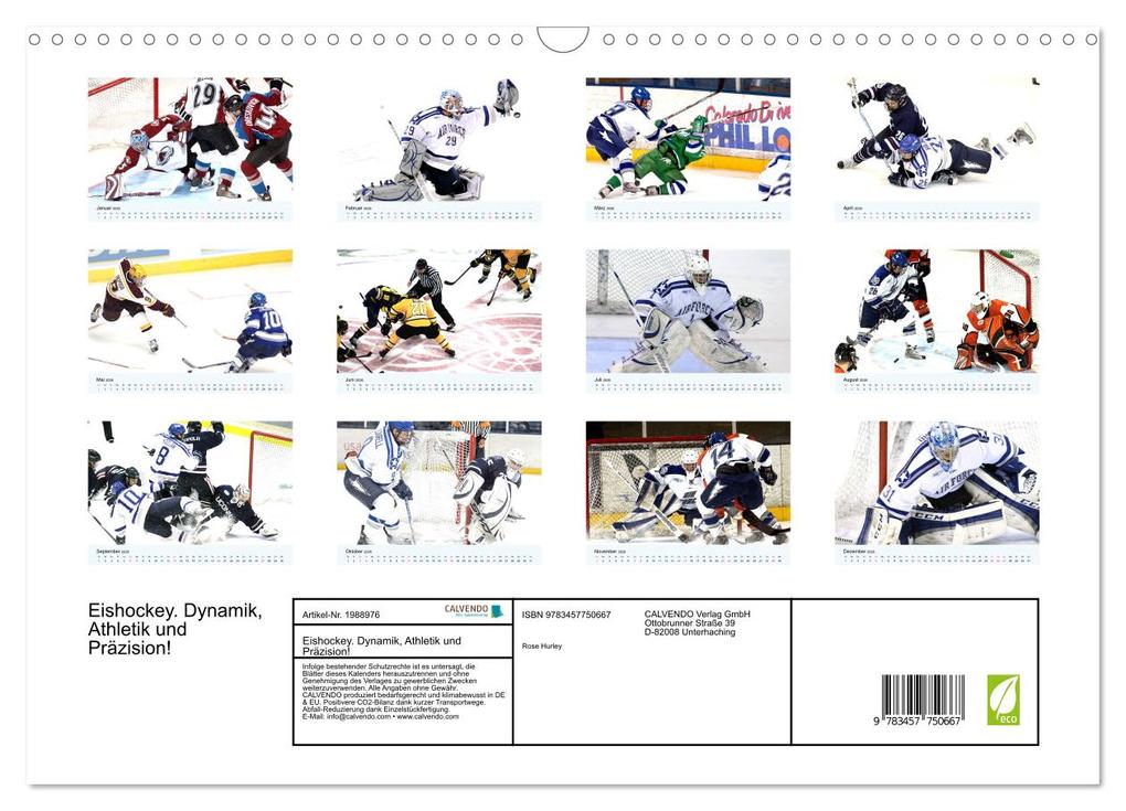 Weitere Ansicht: Eishockey. Dynamik, Athletik und Präzision! (Wandkalender 2026 DIN A3 quer), CALVENDO Monatskalender | Calvendo, Rose Hurley