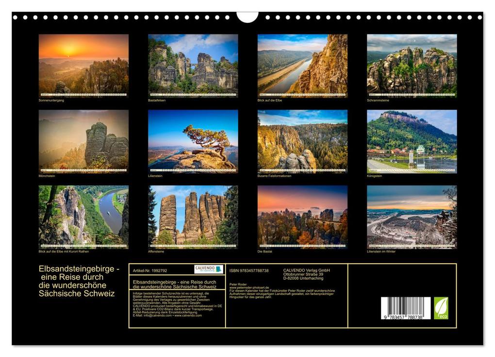 Weitere Ansicht: Elbsandsteingebirge - eine Reise durch die wunderschöne Sächsische Schweiz (Wandkalender 2026 DIN A3 quer), CALVENDO Monatskalender | Peter Roder, Calvendo