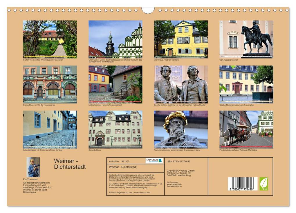 Weitere Ansicht: Weimar - Dichterstadt (Wandkalender 2026 DIN A3 quer), CALVENDO Monatskalender | Pia Thauwald, Calvendo