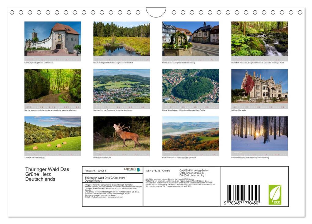 Weitere Ansicht: Thüringer Wald Das Grüne Herz Deutschlands (Wandkalender 2026 DIN A4 quer), CALVENDO Monatskalender | Prime Selection, Calvendo