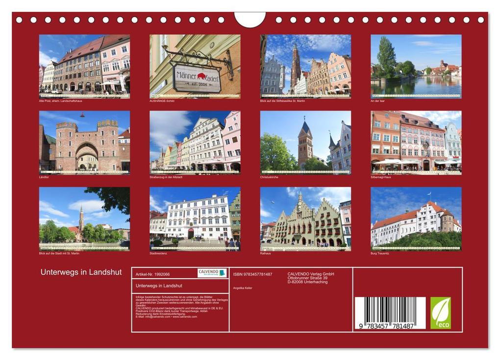 Weitere Ansicht: Unterwegs in Landshut (Wandkalender 2026 DIN A4 quer), CALVENDO Monatskalender | Angelika Keller, Calvendo