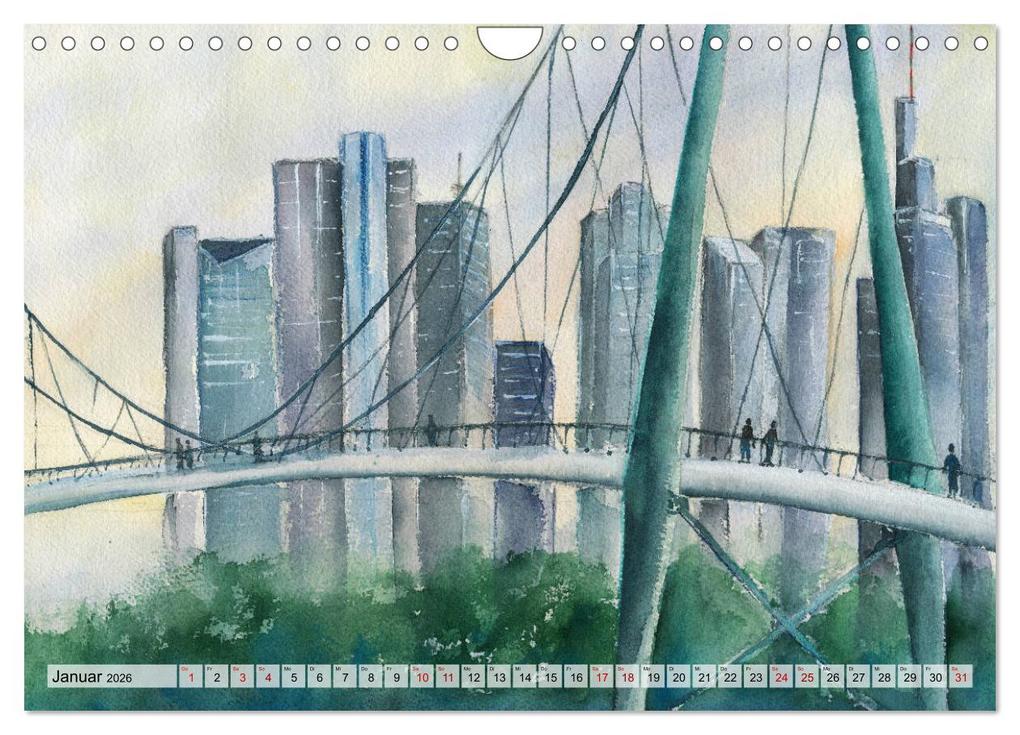 Weitere Ansicht: Frankfurt in Aquarell (Wandkalender 2026 DIN A4 quer), CALVENDO Monatskalender | Jitka Krause, Calvendo