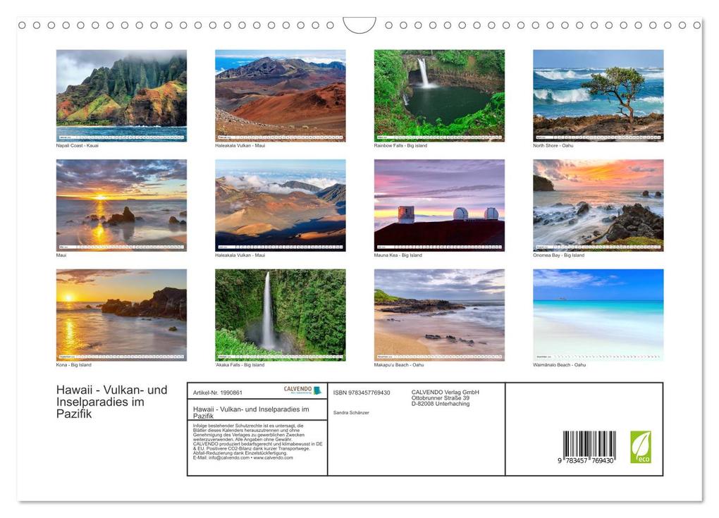 Weitere Ansicht: Hawaii - Vulkan- und Inselparadies im Pazifik (Wandkalender 2026 DIN A3 quer), CALVENDO Monatskalender | Sandra Schänzer, Calvendo