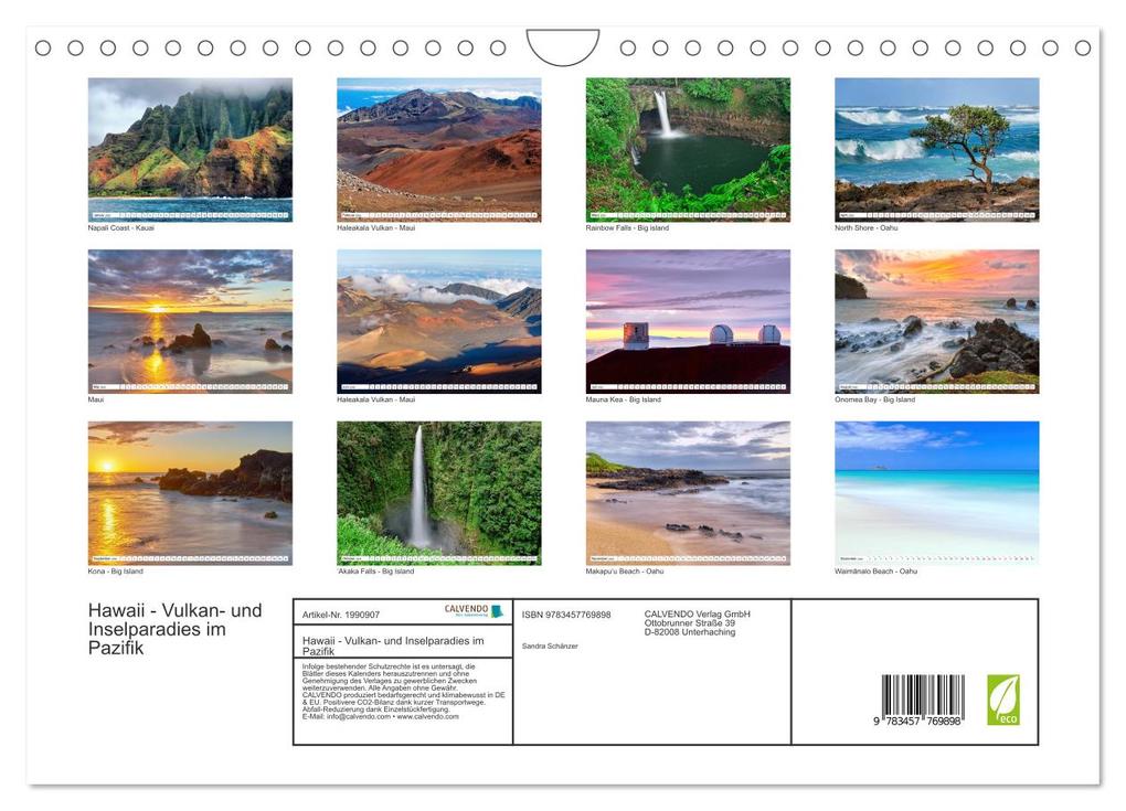 Weitere Ansicht: Hawaii - Vulkan- und Inselparadies im Pazifik (Wandkalender 2026 DIN A4 quer), CALVENDO Monatskalender | Sandra Schänzer, Calvendo
