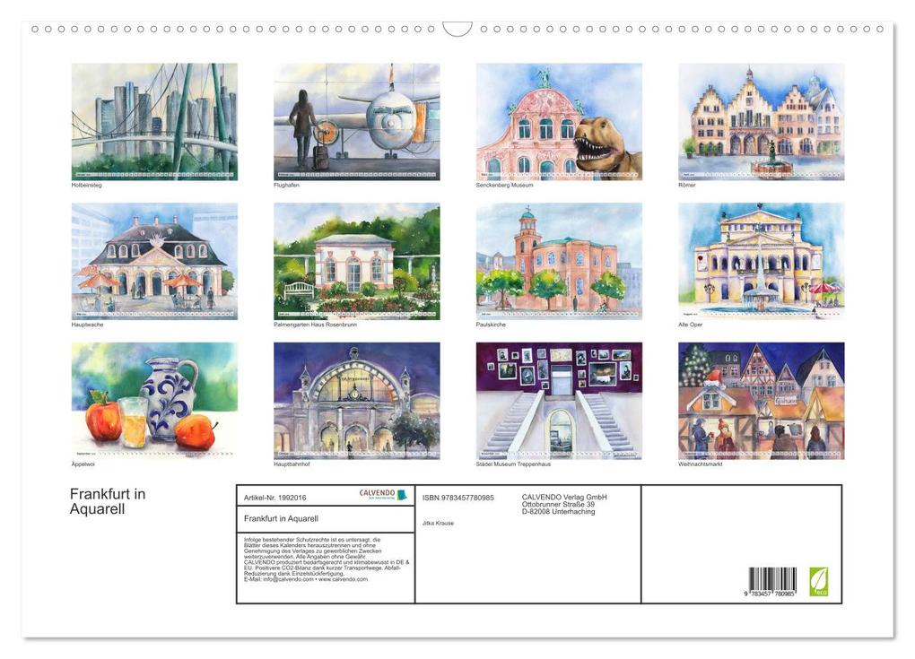 Weitere Ansicht: Frankfurt in Aquarell (Wandkalender 2026 DIN A2 quer), CALVENDO Monatskalender | Jitka Krause, Calvendo