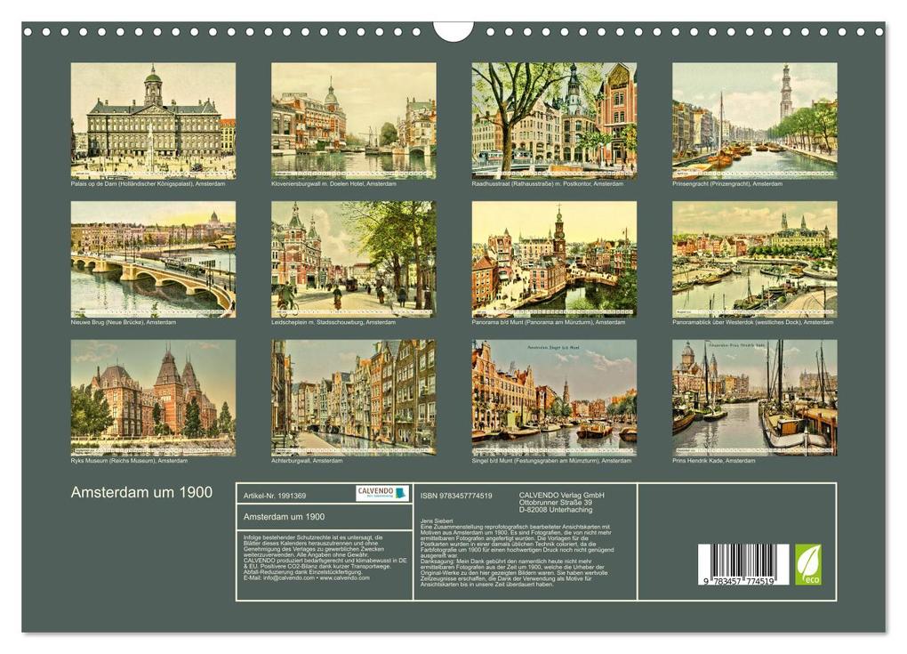 Weitere Ansicht: Amsterdam um 1900 (Wandkalender 2026 DIN A3 quer), CALVENDO Monatskalender | Jens Siebert, Calvendo