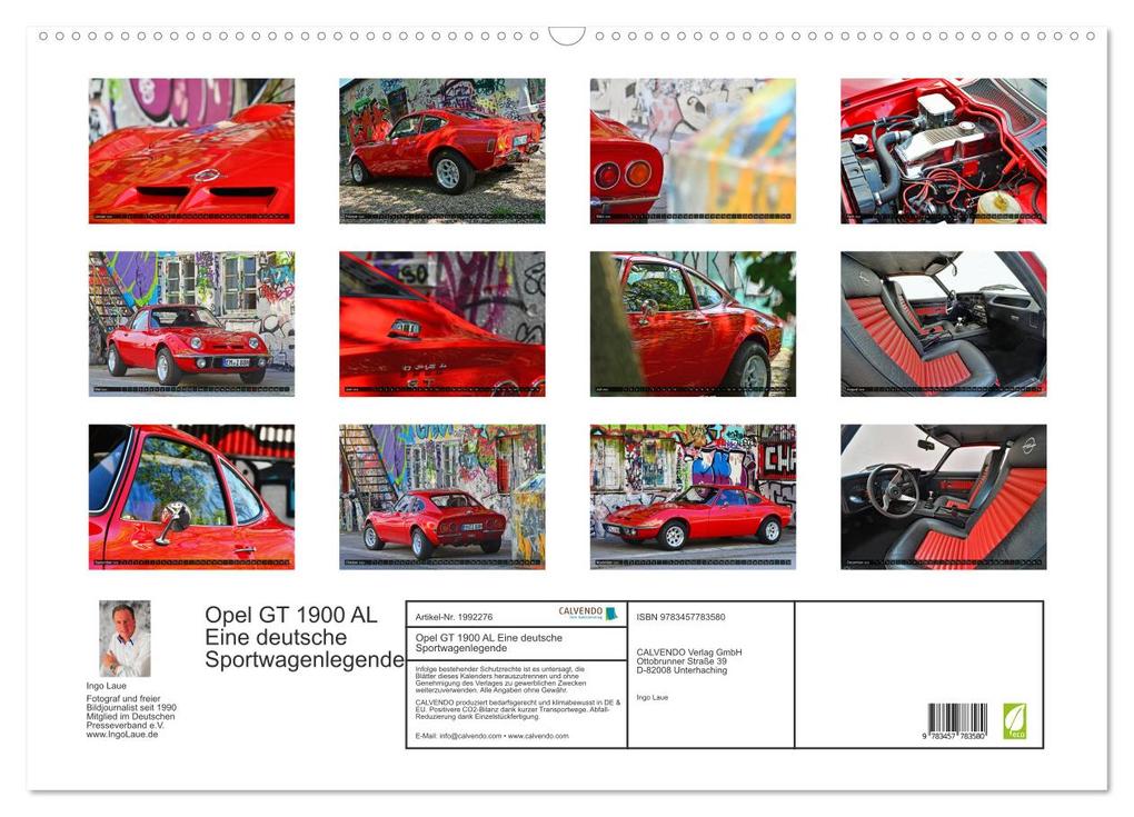 Weitere Ansicht: Opel GT 1900 AL Eine deutsche Sportwagenlegende (Wandkalender 2026 DIN A2 quer), CALVENDO Monatskalender | Ingo Laue, Calvendo