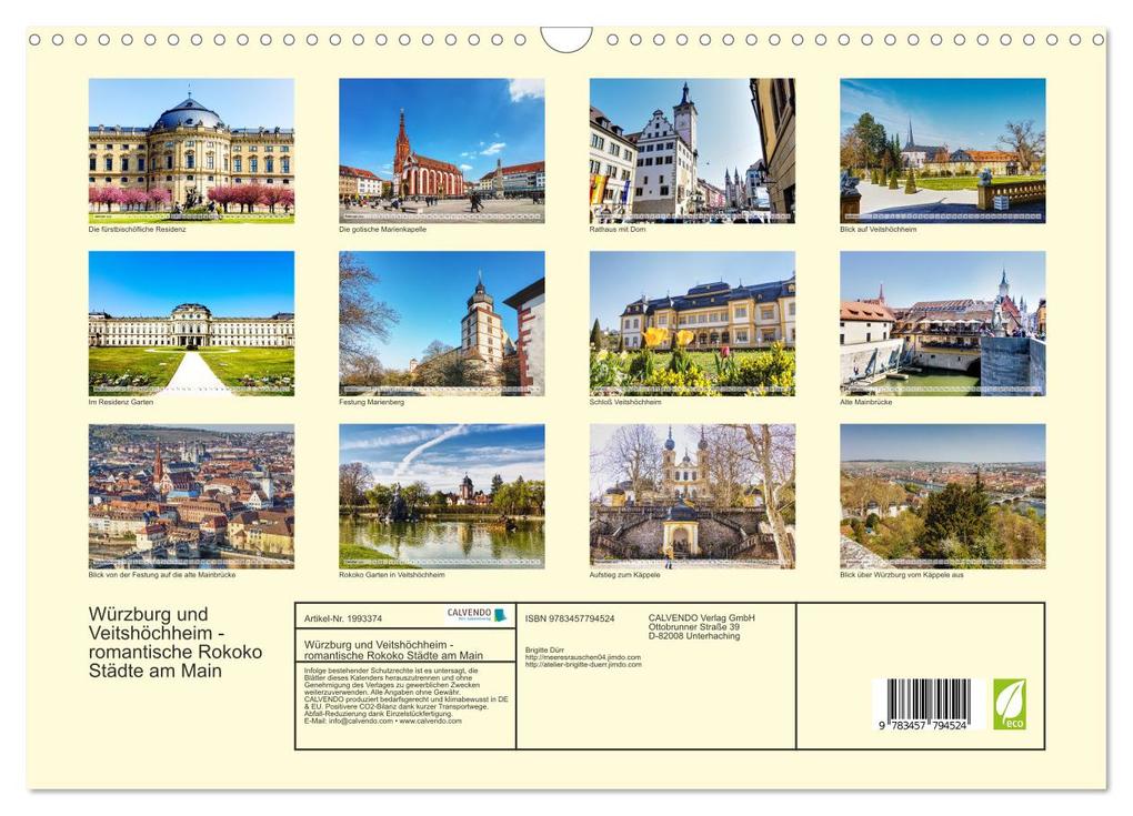 Weitere Ansicht: Würzburg und Veitshöchheim - romantische Rokoko Städte am Main (Wandkalender 2026 DIN A3 quer), CALVENDO Monatskalender | Calvendo, Brigitte Dürr