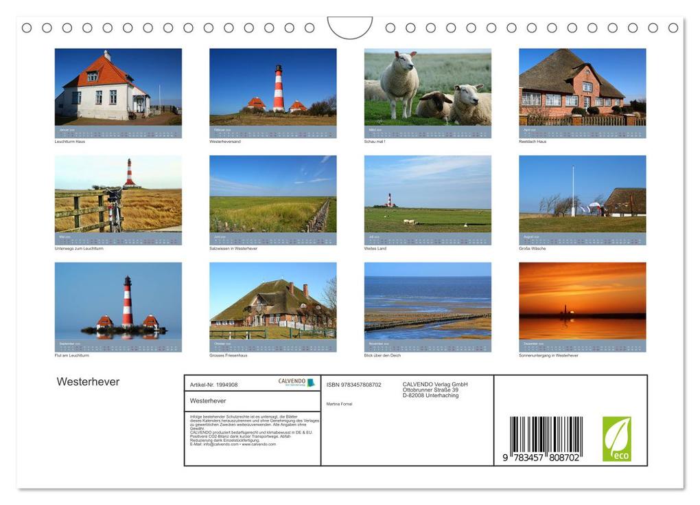 Weitere Ansicht: Westerhever (Wandkalender 2026 DIN A4 quer), CALVENDO Monatskalender | Martina Fornal, Calvendo