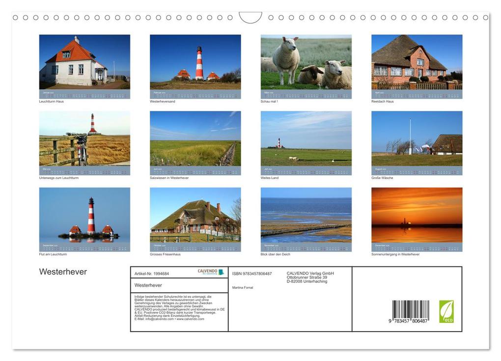 Weitere Ansicht: Westerhever (Wandkalender 2026 DIN A3 quer), CALVENDO Monatskalender | Martina Fornal, Calvendo