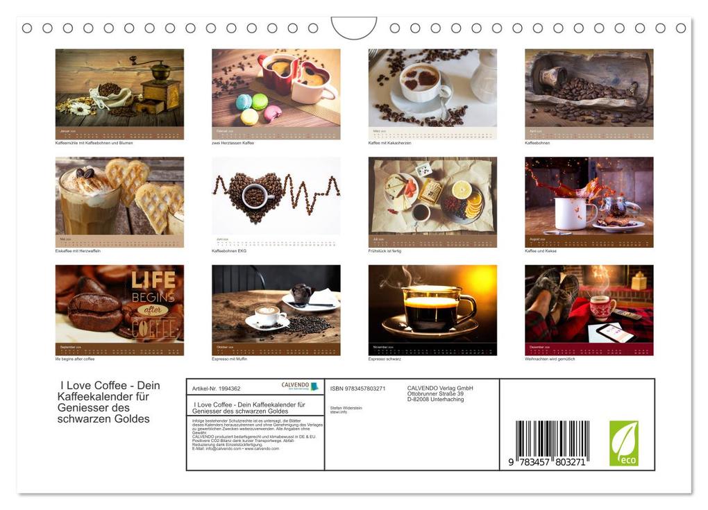 Weitere Ansicht: I Love Coffee - Dein Kaffeekalender für Geniesser des schwarzen Goldes (Wandkalender 2026 DIN A4 quer), CALVENDO Monatskalender | Stefan Widerstein - SteWi.info, Calvendo