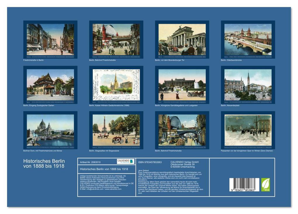 Weitere Ansicht: Historisches Berlin von 1888 bis 1918 (Wandkalender 2026 DIN A3 quer), CALVENDO Monatskalender | Jens Siebert, Calvendo