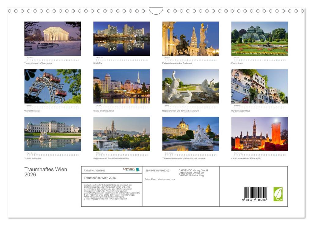 Weitere Ansicht: Traumhaftes Wien 2026 (Wandkalender 2026 DIN A3 quer), CALVENDO Monatskalender | Rainer Mirau, Calvendo