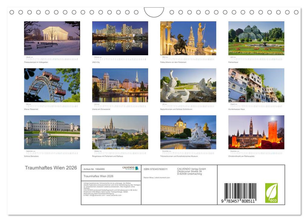Weitere Ansicht: Traumhaftes Wien 2026 (Wandkalender 2026 DIN A4 quer), CALVENDO Monatskalender | Rainer Mirau, Calvendo
