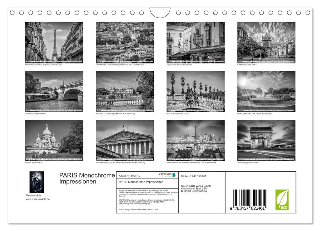Weitere Ansicht: PARIS Monochrome Impressionen (Wandkalender 2026 DIN A4 quer), CALVENDO Monatskalender | Calvendo, Melanie Viola