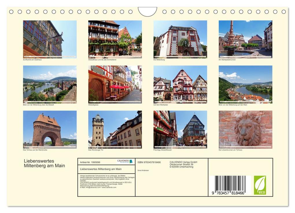 Weitere Ansicht: Liebenswertes Miltenberg am Main (Wandkalender 2026 DIN A4 quer), CALVENDO Monatskalender | Calvendo, Ilona Andersen