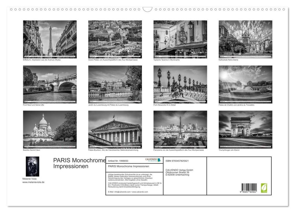 Weitere Ansicht: PARIS Monochrome Impressionen (Wandkalender 2026 DIN A2 quer), CALVENDO Monatskalender | Calvendo, Melanie Viola