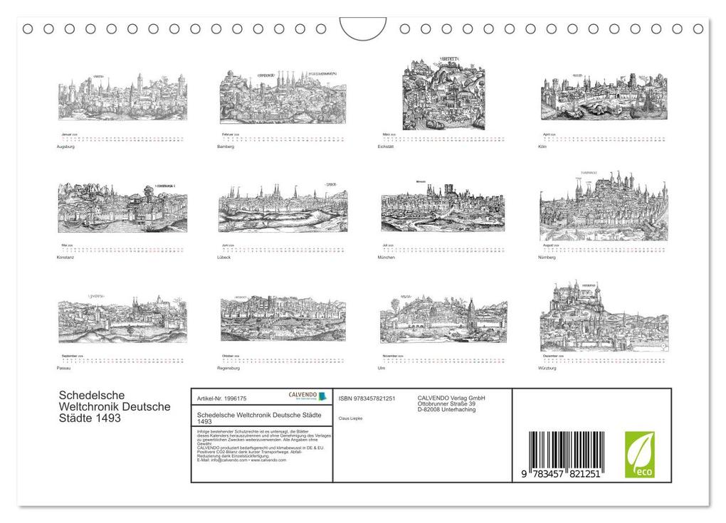 Weitere Ansicht: Schedelsche Weltchronik Deutsche Städte 1493 (Wandkalender 2026 DIN A4 quer), CALVENDO Monatskalender | Calvendo, Claus Liepke