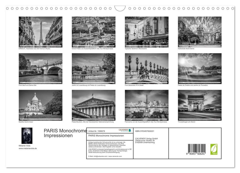 Weitere Ansicht: PARIS Monochrome Impressionen (Wandkalender 2026 DIN A3 quer), CALVENDO Monatskalender | Calvendo, Melanie Viola