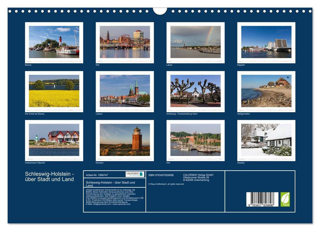 Weitere Ansicht: Schleswig-Holstein - über Stadt und Land (Wandkalender 2026 DIN A3 quer), CALVENDO Monatskalender | Calvendo, Klaus Kolfenbach