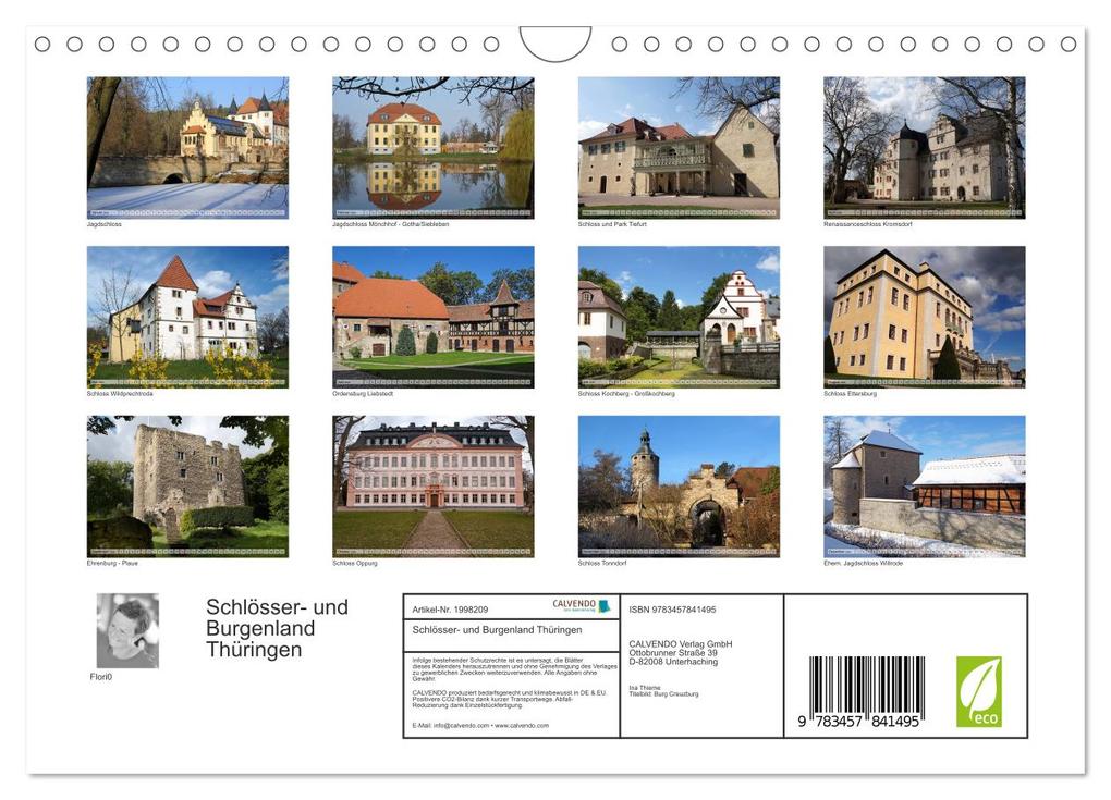 Weitere Ansicht: Schlösser- und Burgenland Thüringen (Wandkalender 2026 DIN A4 quer), CALVENDO Monatskalender | Flori0 Flori0, Calvendo, Flori0