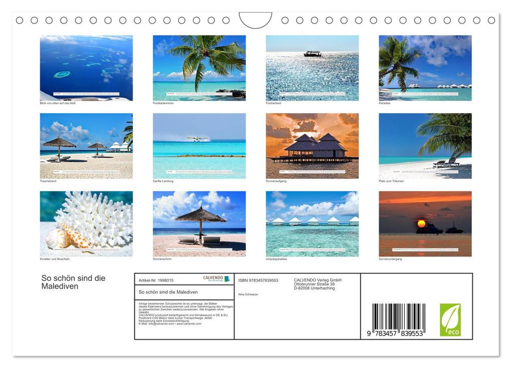 Weitere Ansicht: So schön sind die Malediven (Wandkalender 2026 DIN A4 quer), CALVENDO Monatskalender | Nina Schwarze, Calvendo